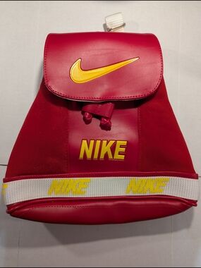 Vintage 90s Nike Mini Backpack Red/ Yellow Swoosh Y2k Small Rucksack Bag Rare